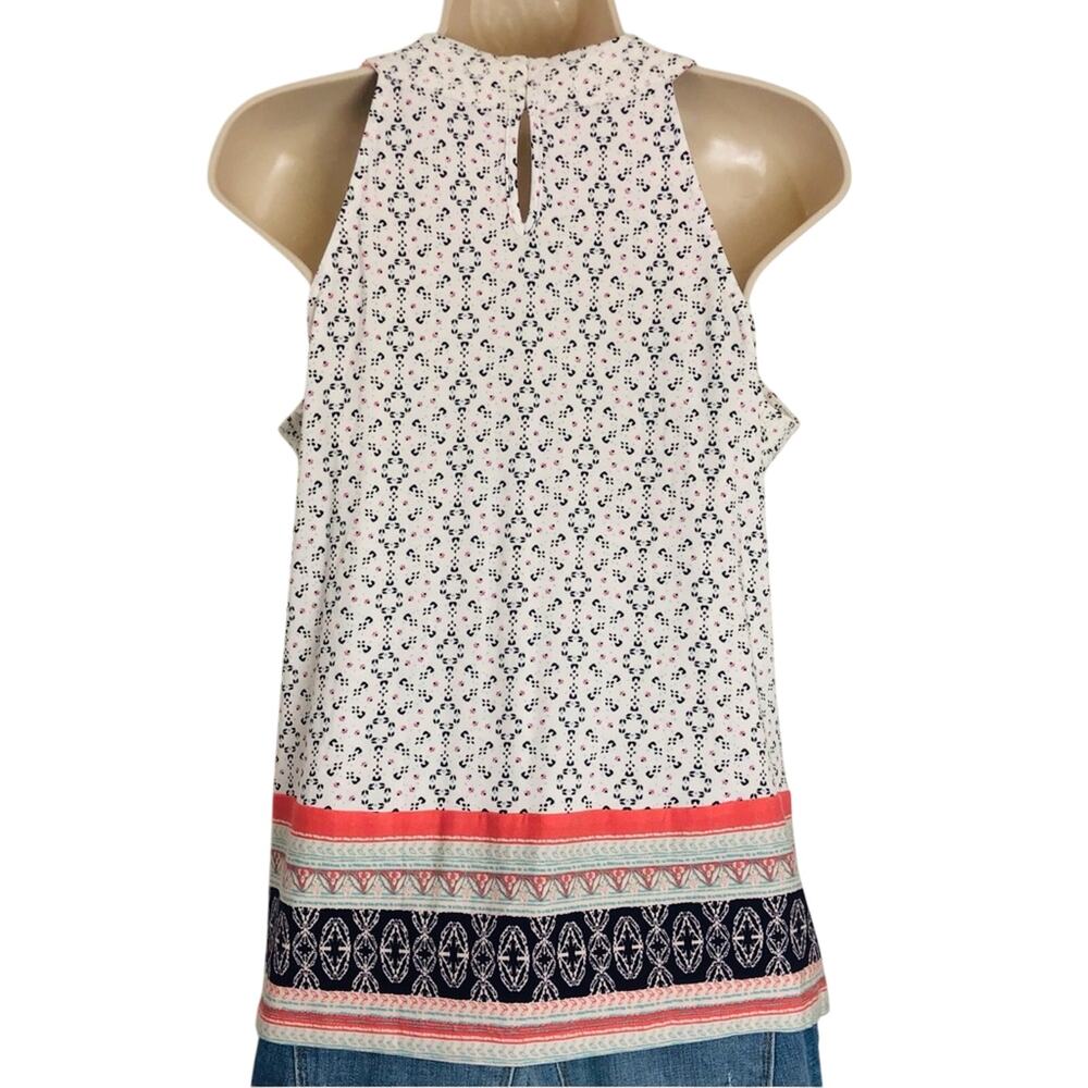NWT Skies Are Blue Casual Embroidered Tank Top Medallion Print Cream Blue Coral - Picture 2 of 16